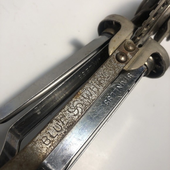 Vintage Blue Whirl Egg Beater Mixer Stainless Steel Mint Blue Green Handle - Picture 3 of 6